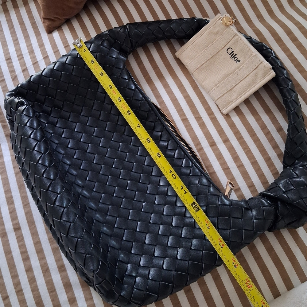 Black Woven Faux Leather Shoulder Bag & Chloe Coin/Card Pouch Set - Picture 8 of 12